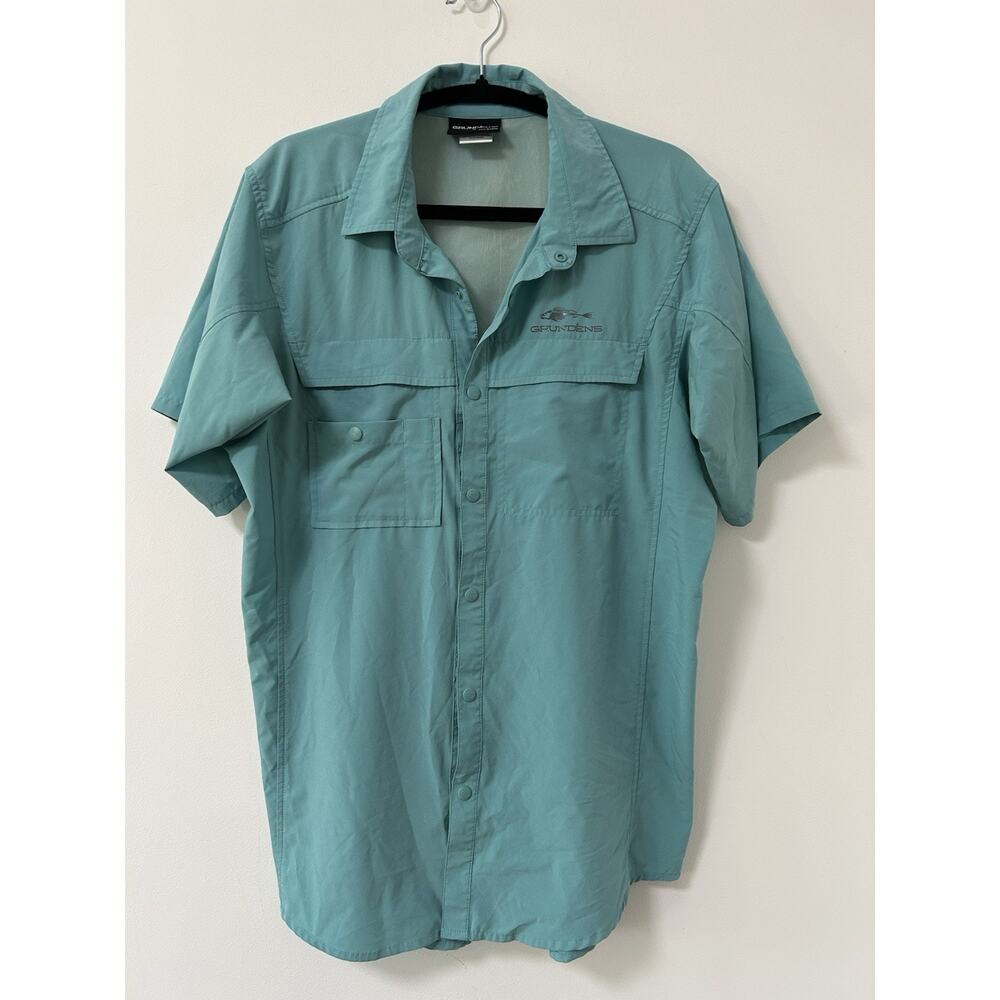 Grundens Hooksetter Mens Sz SM Button‎ Shirt Snap Blue Fishing Outdoor Pockets